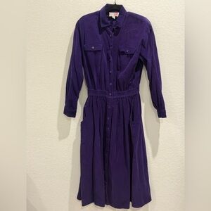 Ready to wind down 100% Cotton Purple Pleated Long Sleeve Shirt Dress